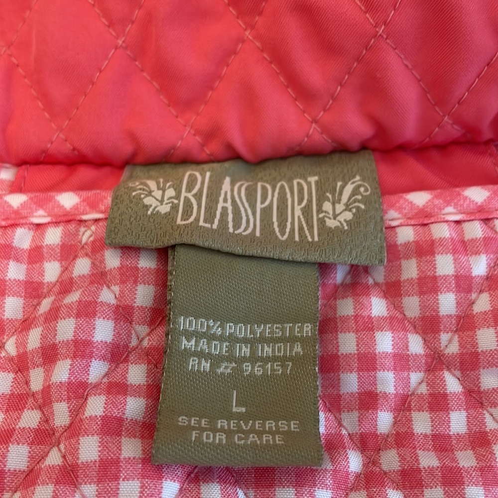 BLASSPORT  Reversible Quilted Jacket Solid Peach & Peach/White Gingham Print - Picture 9 of 10